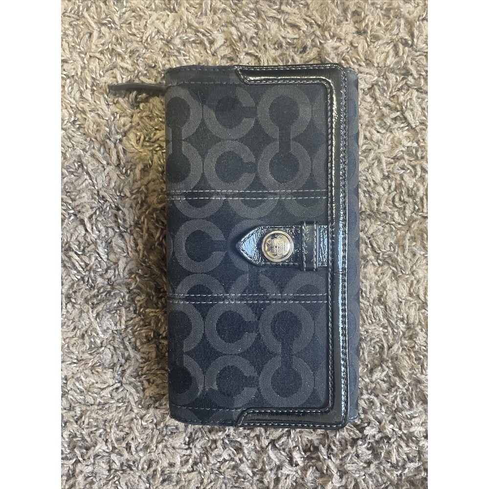 Coach Snap Closure Signature Slim Envelope Wallet Fabric Leather Trim 8x4” (B)